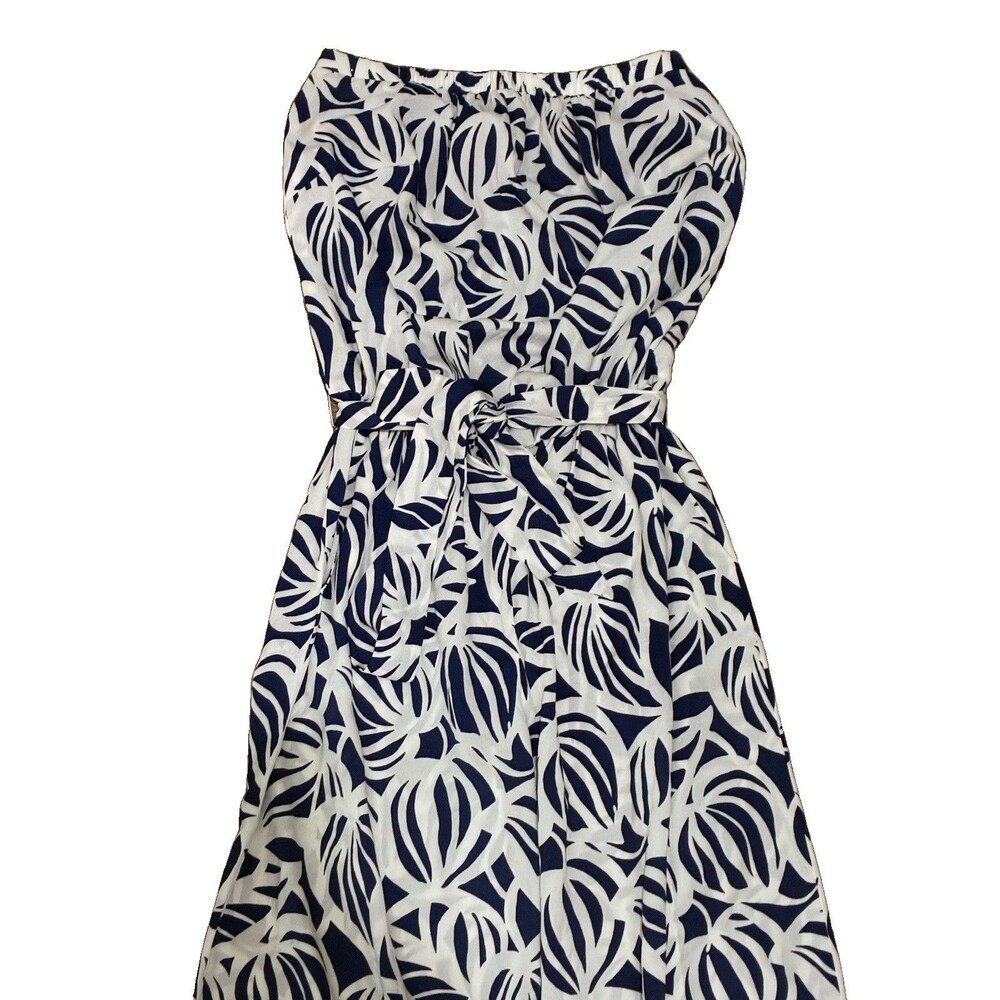 Lilly Pulitzer Blue And White Leaf Strapless Jumpsuit With Belt Size XS - Picture 2 of 7